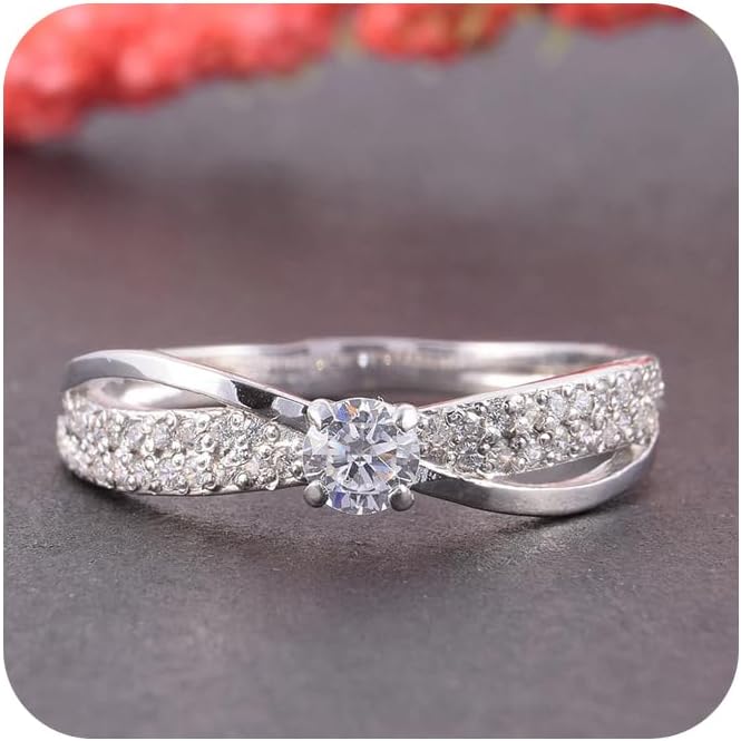 Sdouefos Store Women's Platinum Plated Cubic Zirconia Infinity Wedding Band Guard Enhancer Wedding Ring 925 Sterling Silver Criss Cross Dimond Band Cocktail Ring Size 6 - Image 1
